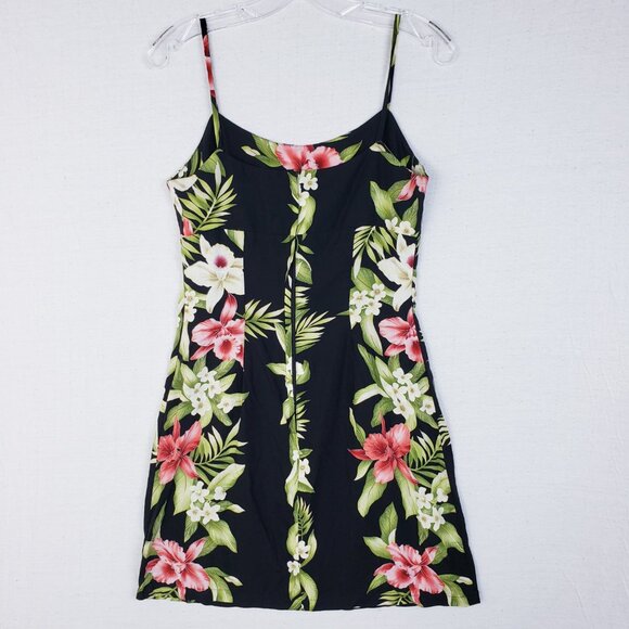 Vintage 90s Two Palms Mini Hawaiian Slip Dress Tropical Floral Print Batik sz M - Picture 4 of 8